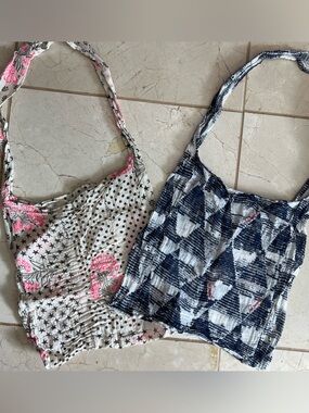 Free People Lot of 2 Canvas Feel Muslin Cotton Boho Sling Shopping Tote Bags OS